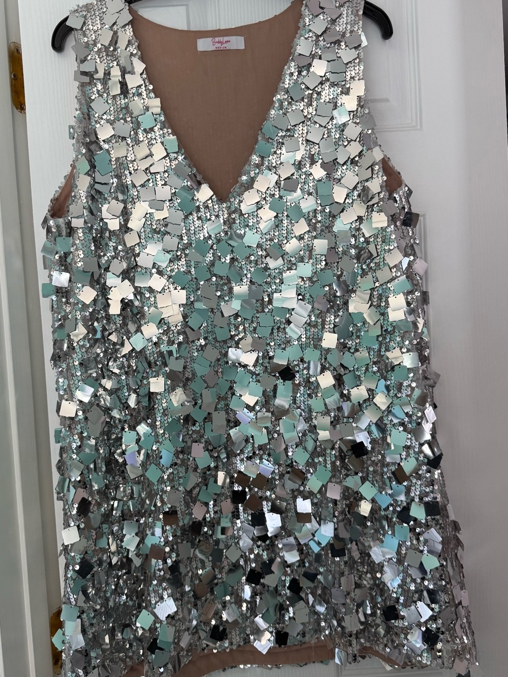 BuddyLove Silver Sequin Paillette Mini Dress Size M Party Cocktail